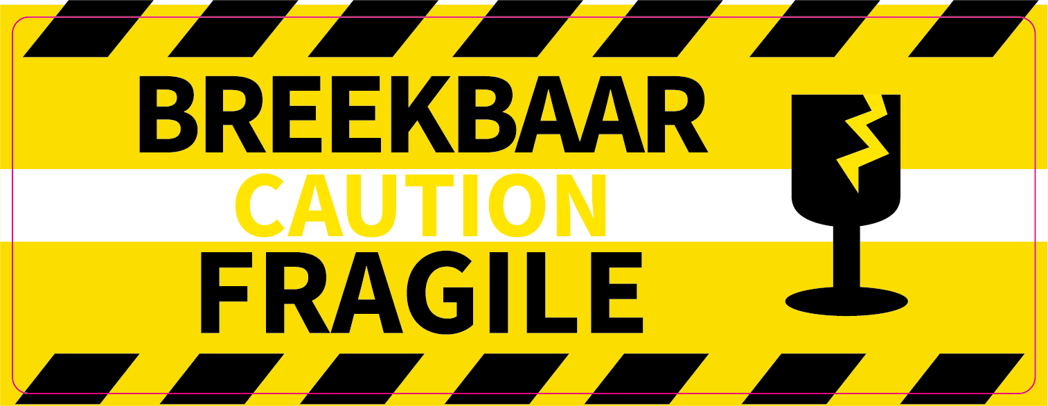 Etiket op rol - Breekbaar / Caution / Fragile 46x125mm
