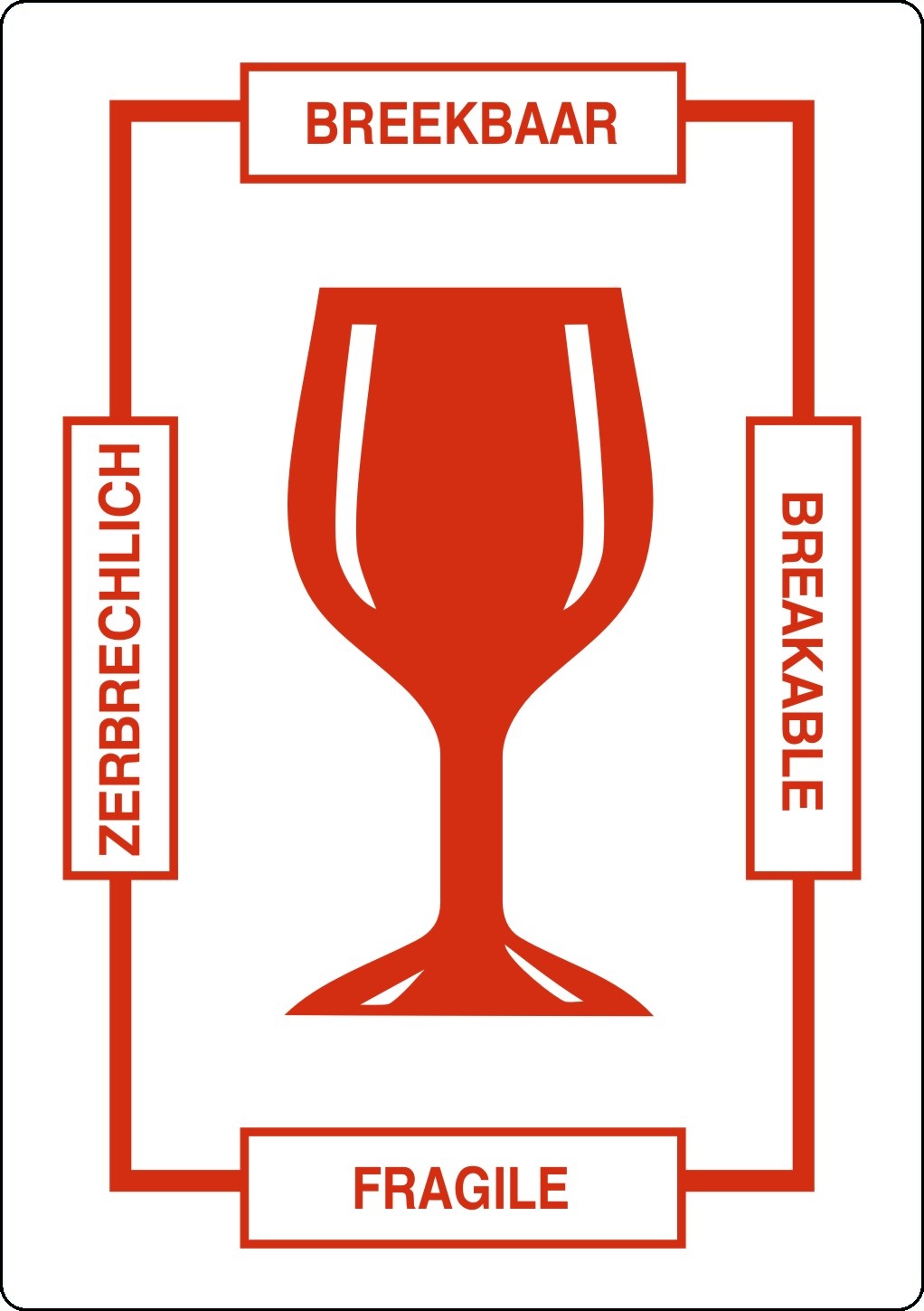 Etiket op rol - Breekbaar Glas 4 talen 75x105mm