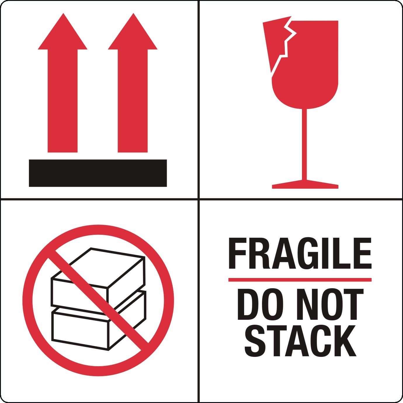 Etiket op rol - 4 symbolen do not stack 100x100mm