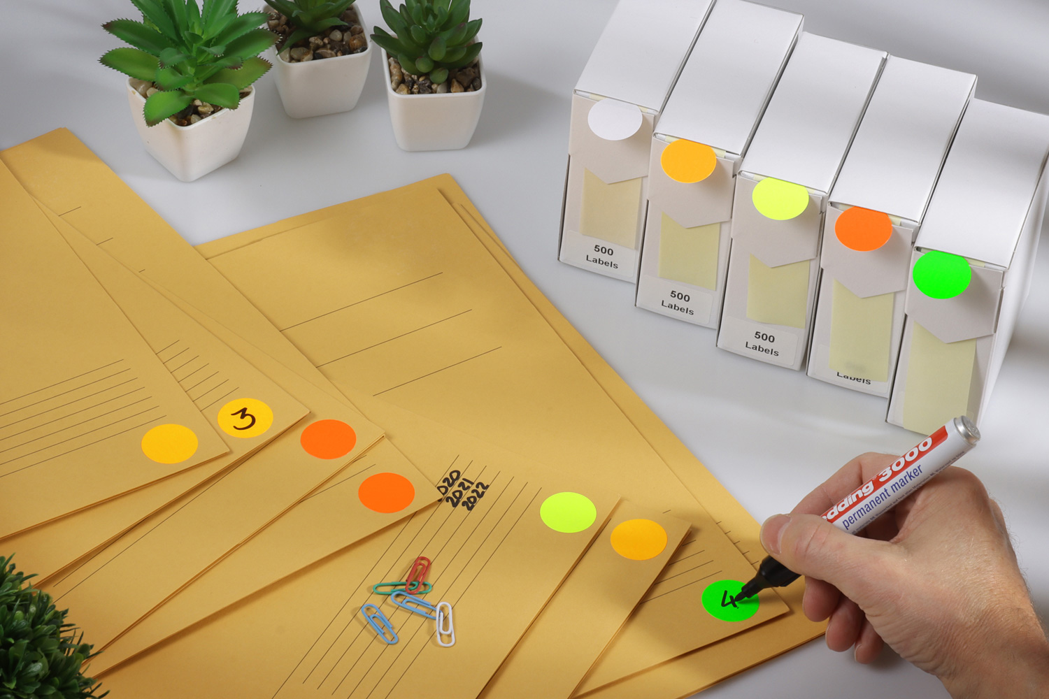 Markeringsetiketten in dispenser - ø 25mm fluor geel 500 etiketten - Afbeelding 3