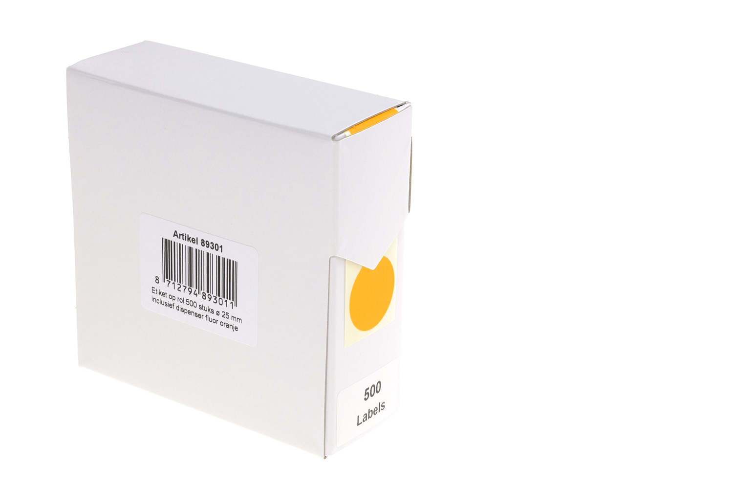Markeringsetiketten in dispenser - ø 25mm fluor oranje 500 etiketten