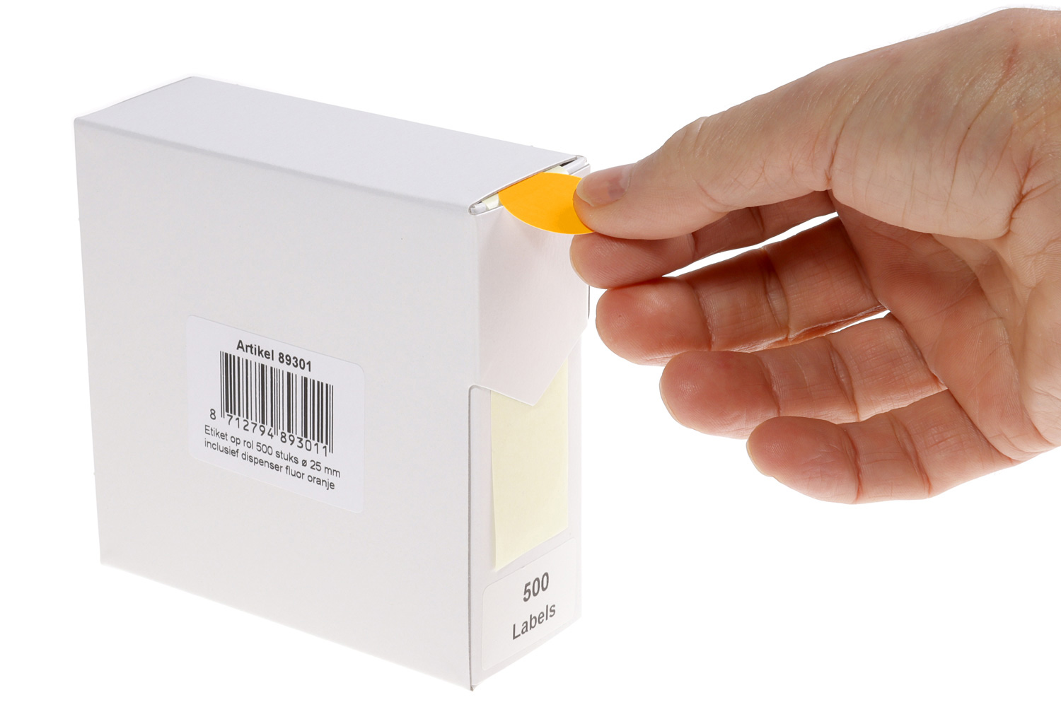 Markeringsetiketten in dispenser - ø 25mm fluor oranje 500 etiketten - Afbeelding 2