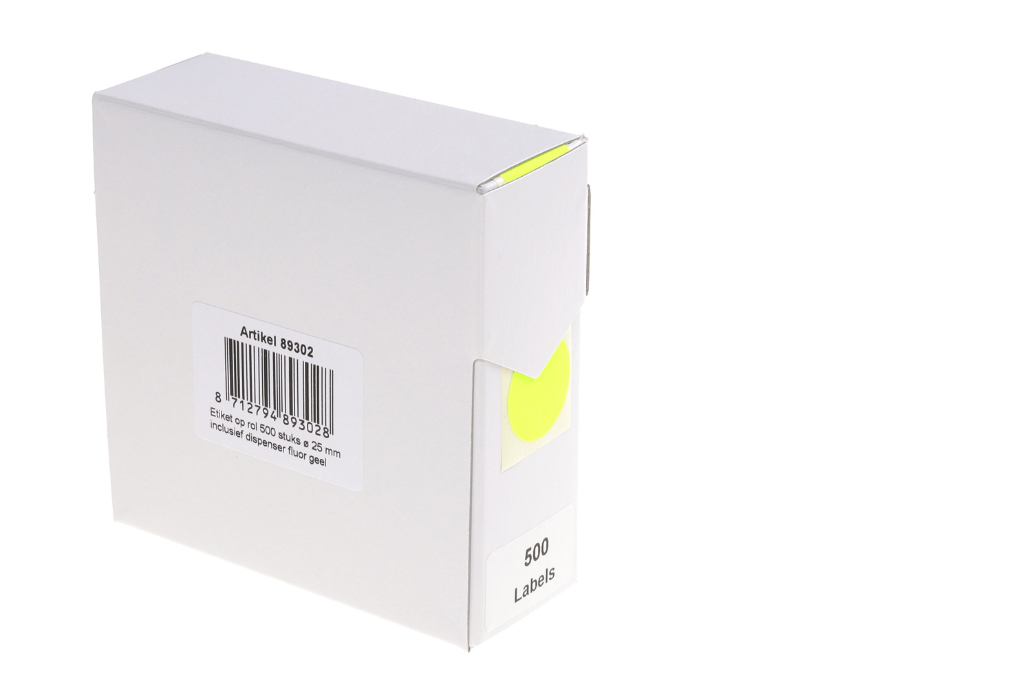 Markeringsetiketten in dispenser - ø 25mm fluor geel 500 etiketten