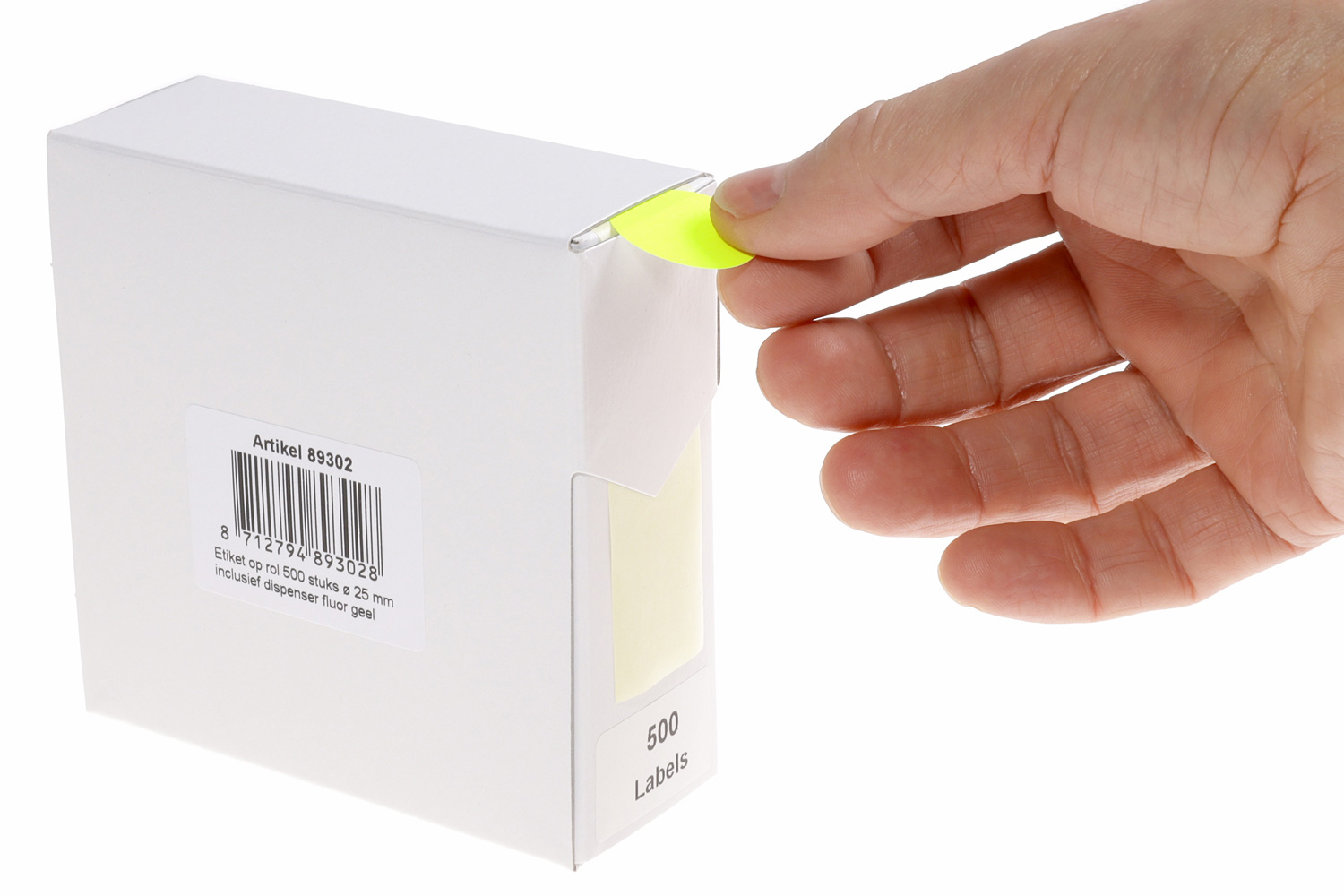 Markeringsetiketten in dispenser - ø 25mm fluor geel 500 etiketten - Afbeelding 2