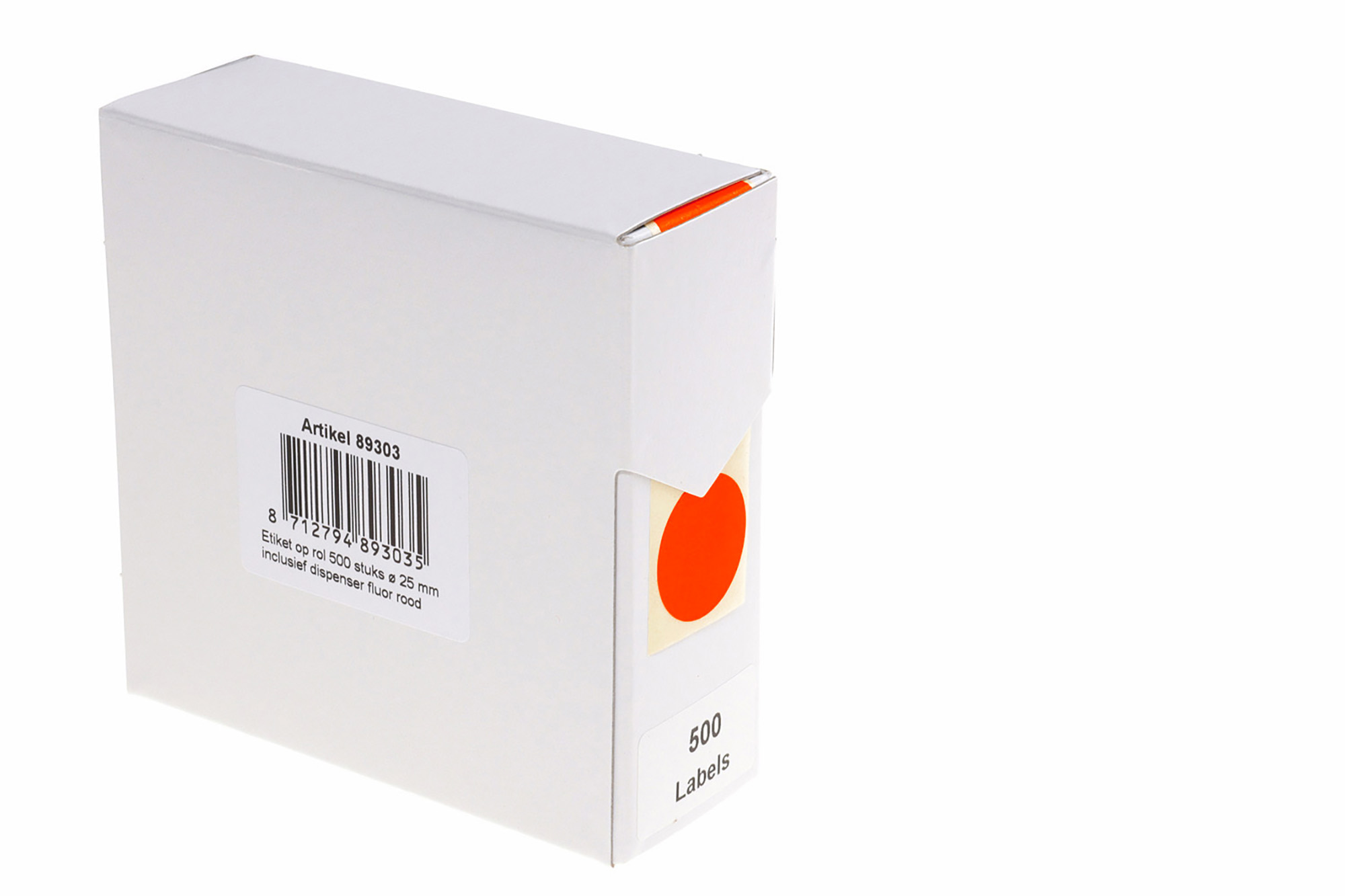 Markeringsetiketten in dispenser - ø 25mm fluor rood 500 etiketten