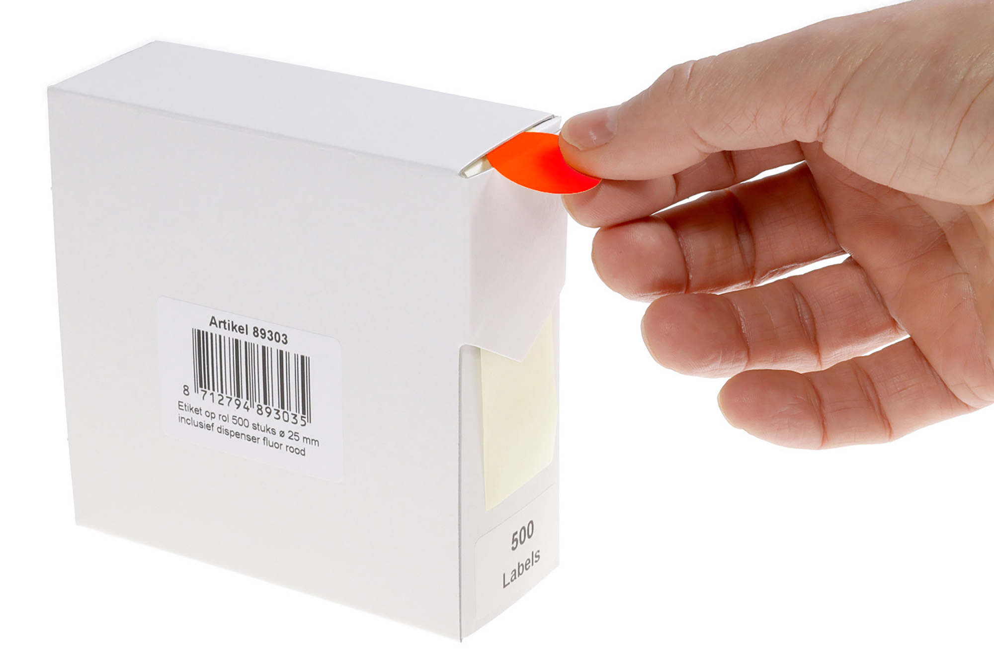 Markeringsetiketten in dispenser - ø 25mm fluor rood 500 etiketten - Afbeelding 2