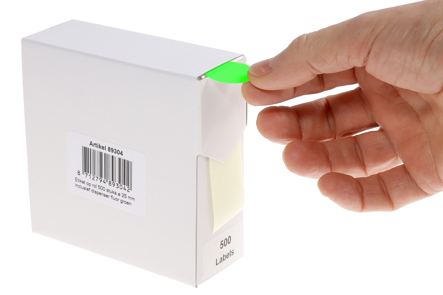 Markeringsetiketten in dispenser - ø 25mm fluor groen 500 etiketten - Afbeelding 2