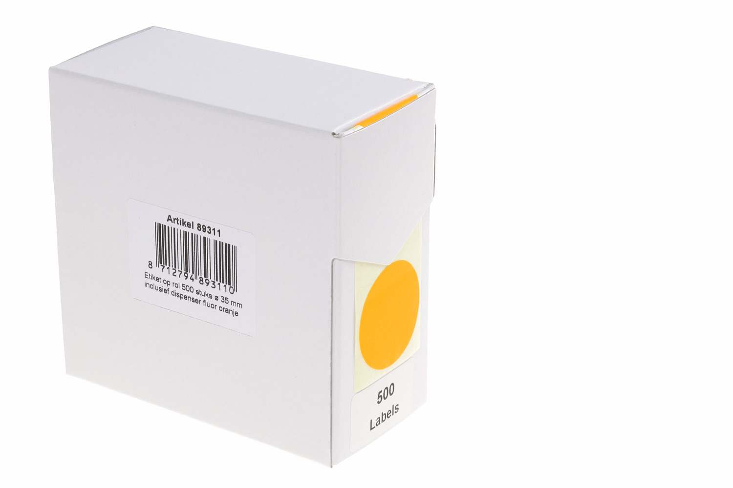 Markeringsetiketten in dispenser - ø 35mm fluor oranje 500 etiketten