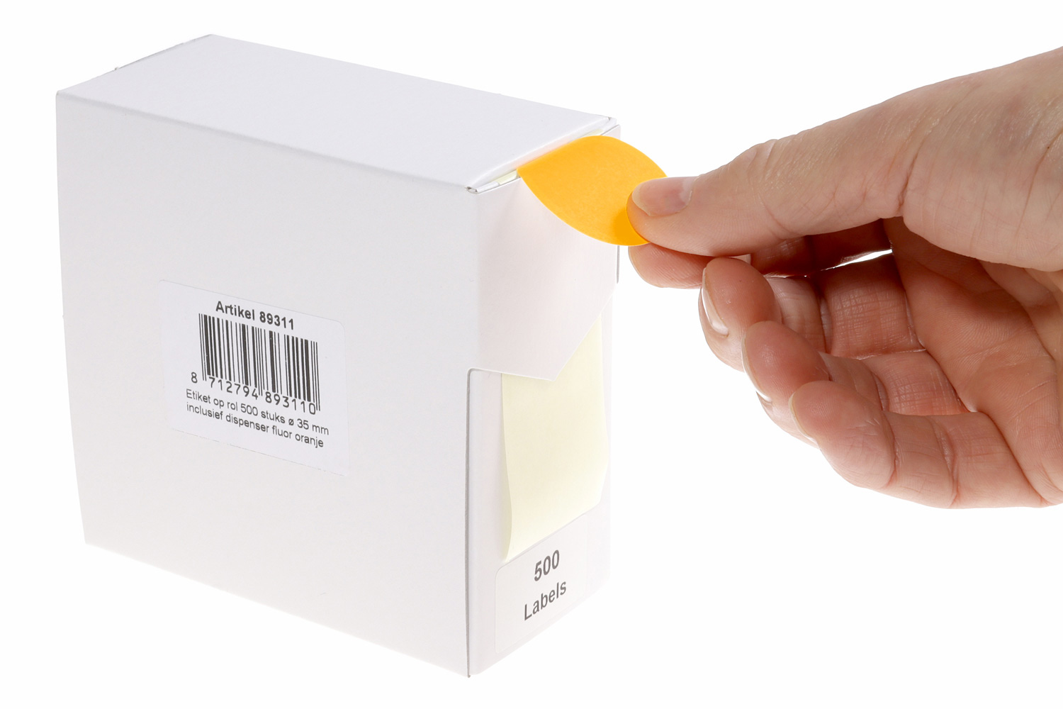 Markeringsetiketten in dispenser - ø 35mm fluor oranje 500 etiketten - Afbeelding 2