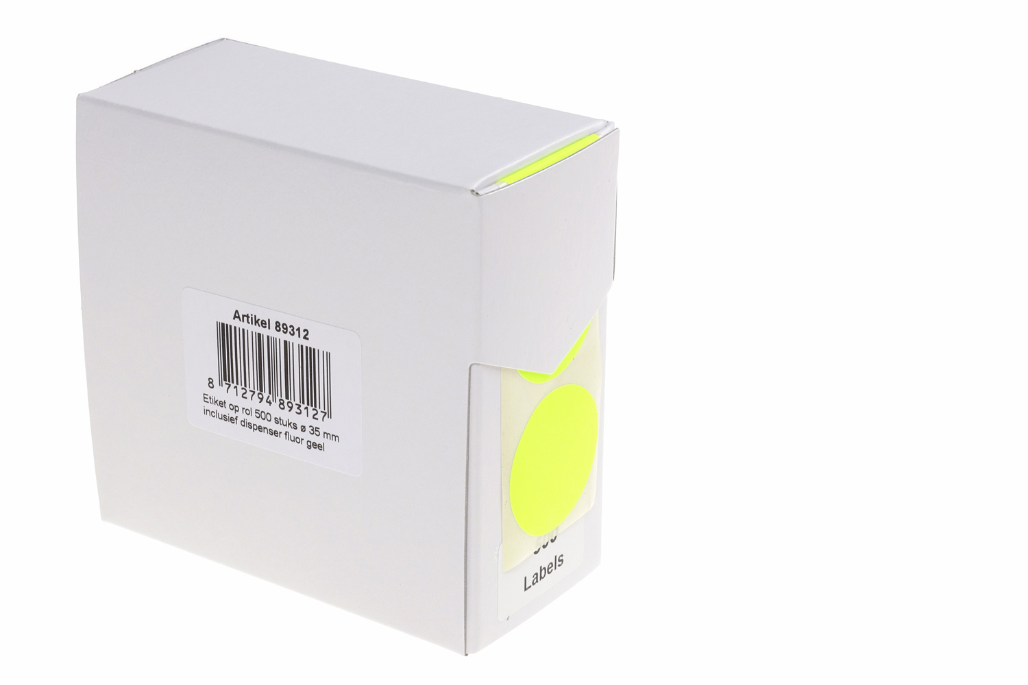 Markeringsetiketten in dispenser - ø 35mm fluor geel 500 etiketten
