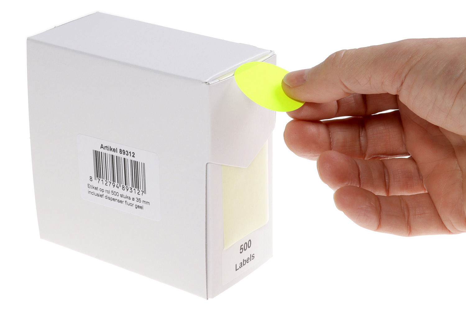 Markeringsetiketten in dispenser - ø 35mm fluor geel 500 etiketten - Afbeelding 2