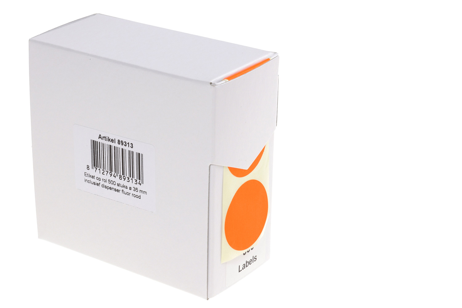 Markeringsetiketten in dispenser - ø 35mm fluor rood 500 etiketten