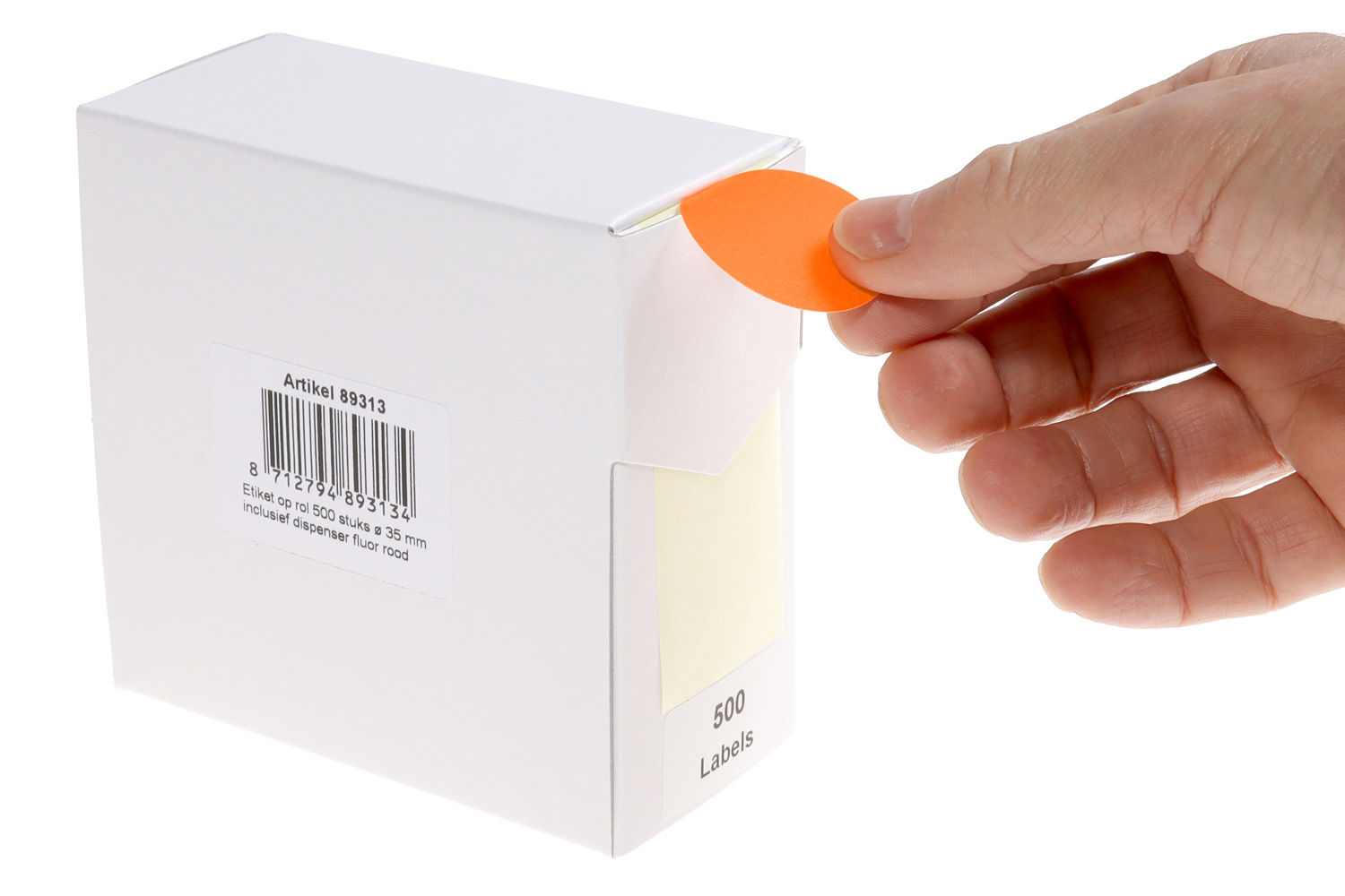 Markeringsetiketten in dispenser - ø 35mm fluor rood 500 etiketten - Afbeelding 2
