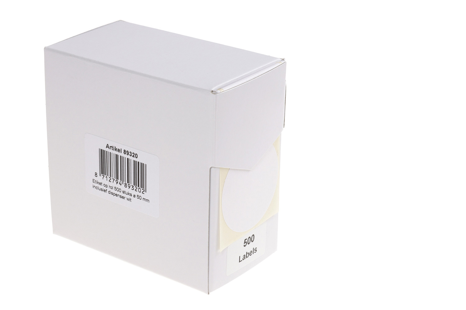 Markeringsetiketten in dispenser - ø 50mm wit 500 etiketten