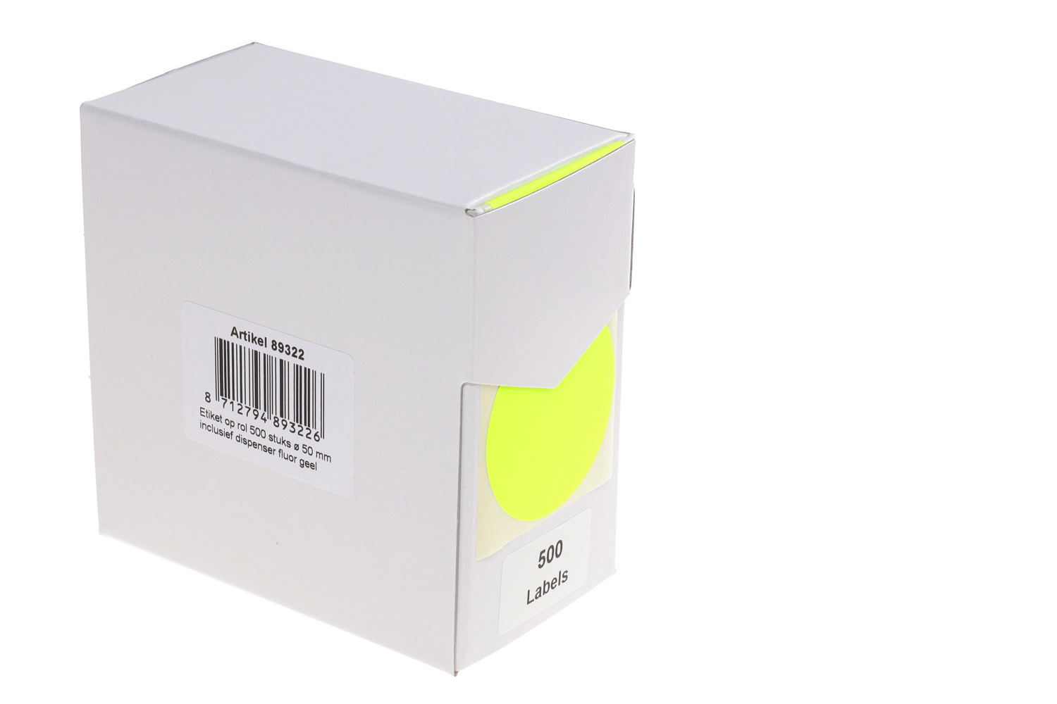 Markeringsetiketten in dispenser - ø 50mm fluor geel 500 etiketten