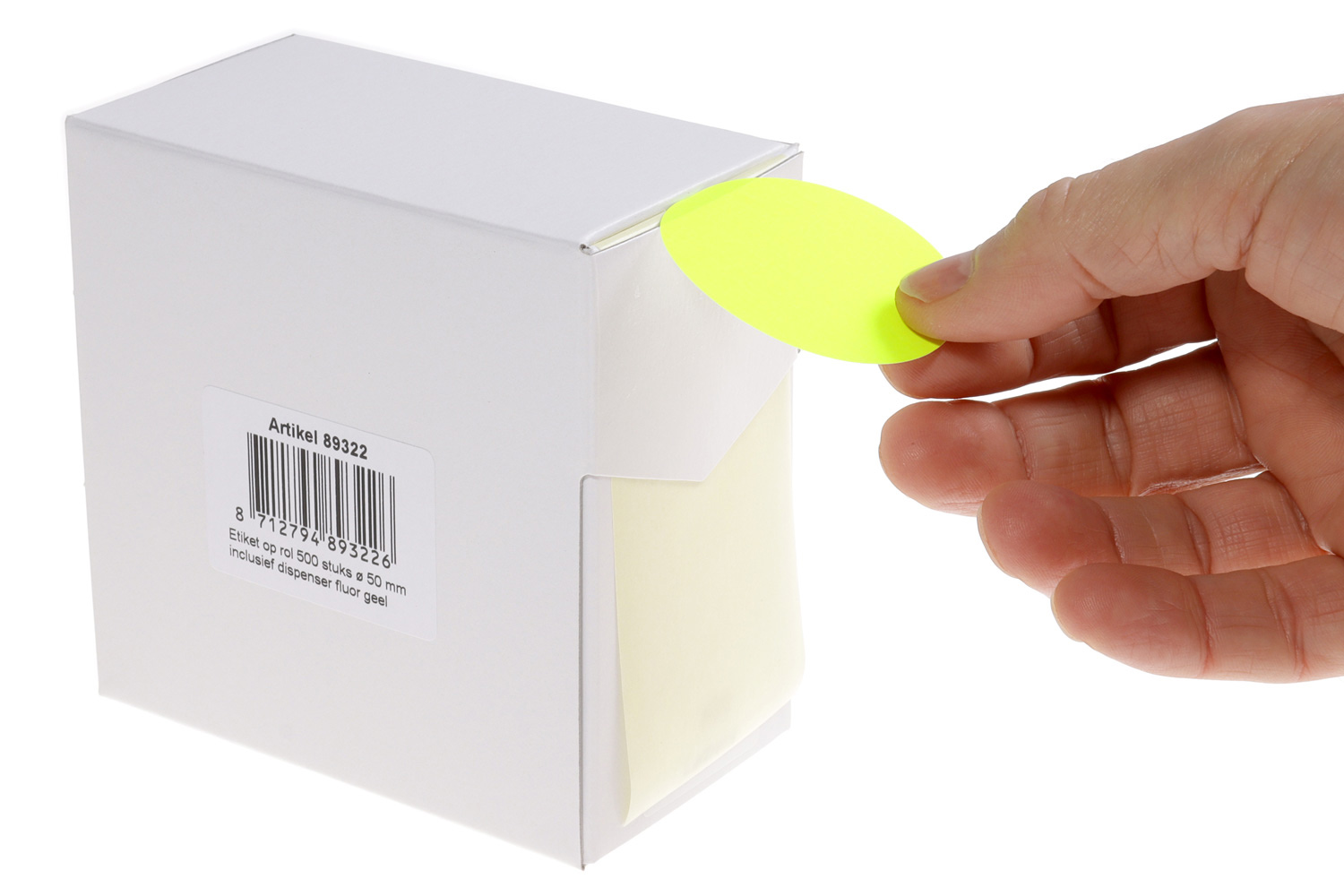 Markeringsetiketten in dispenser - ø 50mm fluor geel 500 etiketten - Afbeelding 2