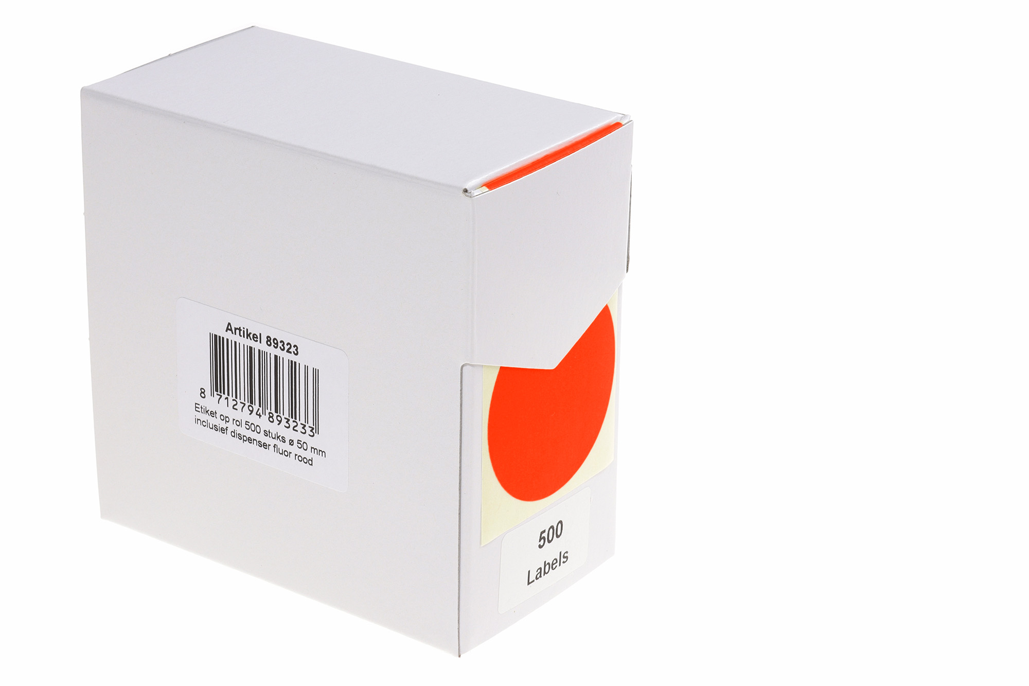 Markeringsetiketten in dispenser - ø 50mm fluor rood 500 etiketten
