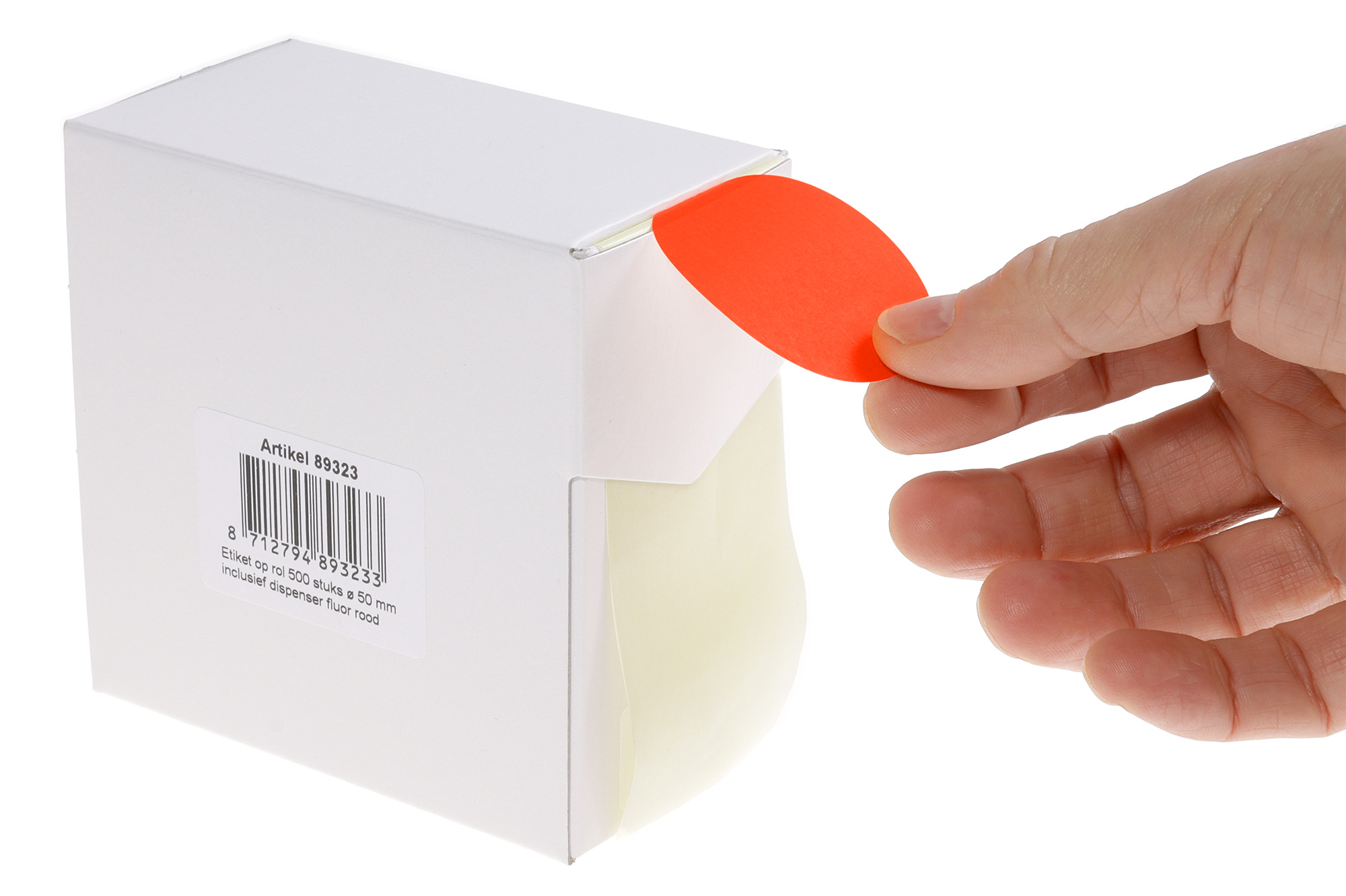 Markeringsetiketten in dispenser - ø 50mm fluor rood 500 etiketten - Afbeelding 2