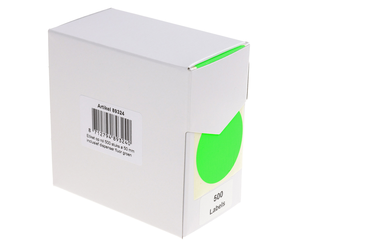 Markeringsetiketten in dispenser - ø 50mm fluor groen 500 etiketten