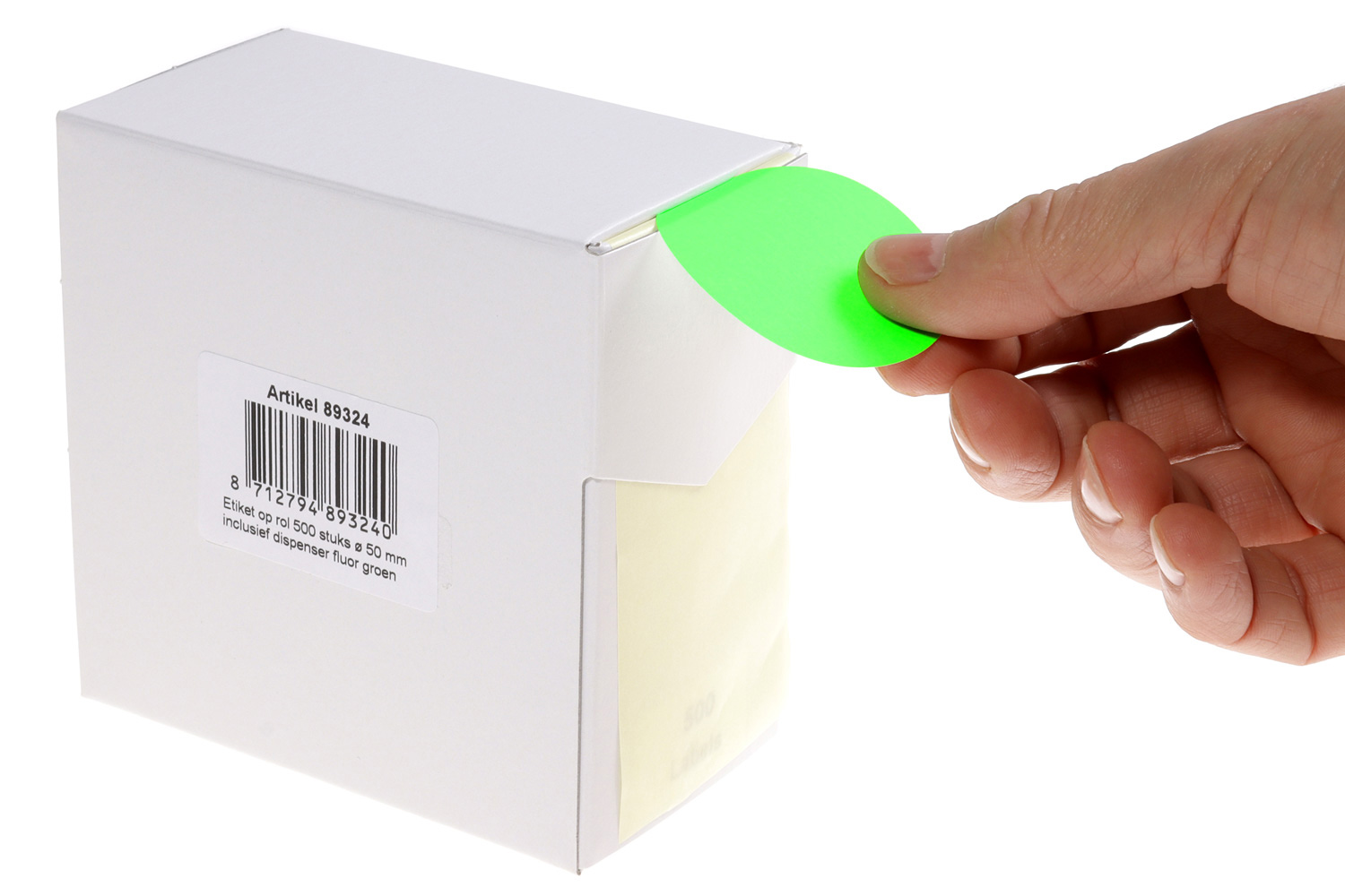 Markeringsetiketten in dispenser - ø 50mm fluor groen 500 etiketten - Afbeelding 2
