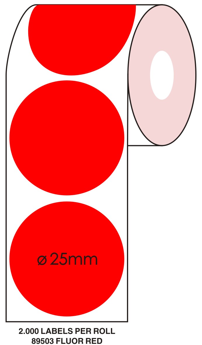 Markeringsetiketten op rol - ø 25mm fluor rood 2.000 etiketten - Afbeelding 2