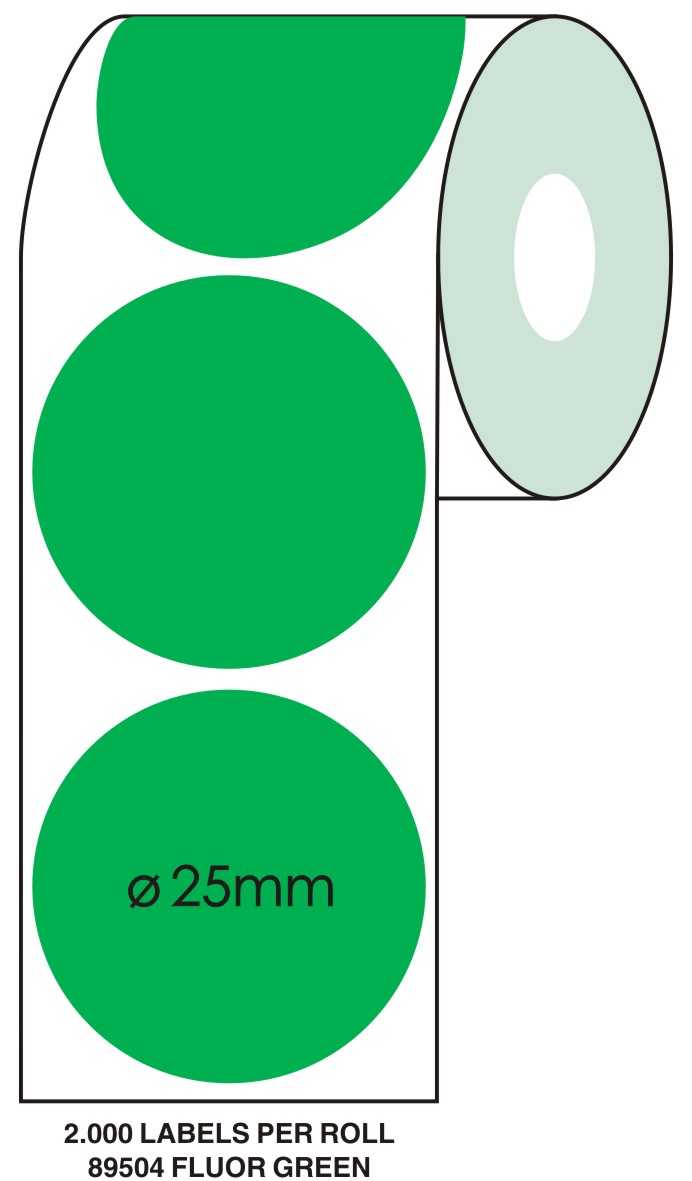 Markeringsetiketten op rol - ø 25mm fluor groen 2.000 etiketten - Afbeelding 2