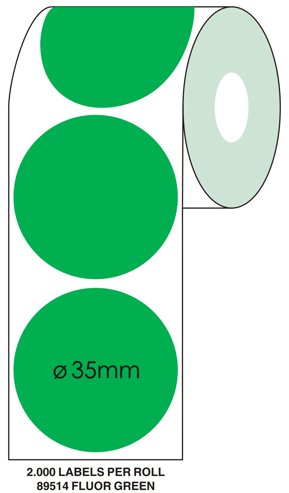 Markeringsetiketten op rol - ø 35mm fluor groen 2.000 etiketten - Afbeelding 2