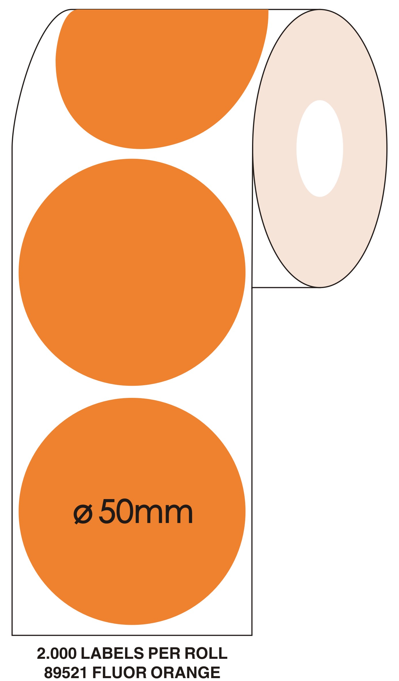 Markeringsetiketten op rol - ø 50mm fluor oranje 2.000 etiketten - Afbeelding 2