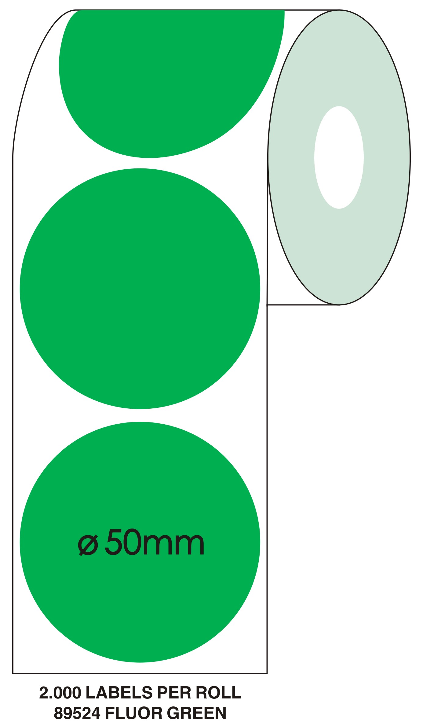 Markeringsetiketten op rol - ø 50mm fluor groen 2.000 etiketten - Afbeelding 2
