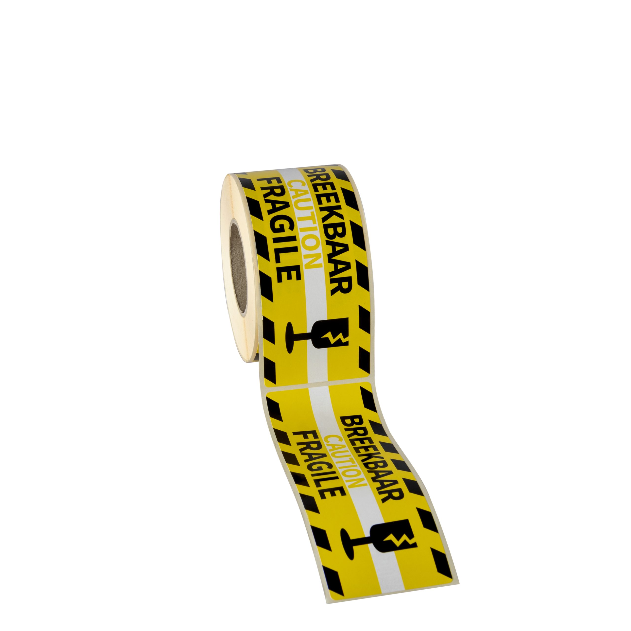 Etiket op rol - Breekbaar / Caution / Fragile 46x125mm - Afbeelding 3